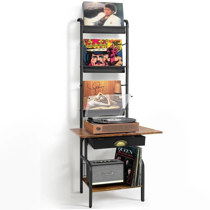 Record Player Stand with Vinyl Storage - 13.8 L x 11.8W x 56.7 H