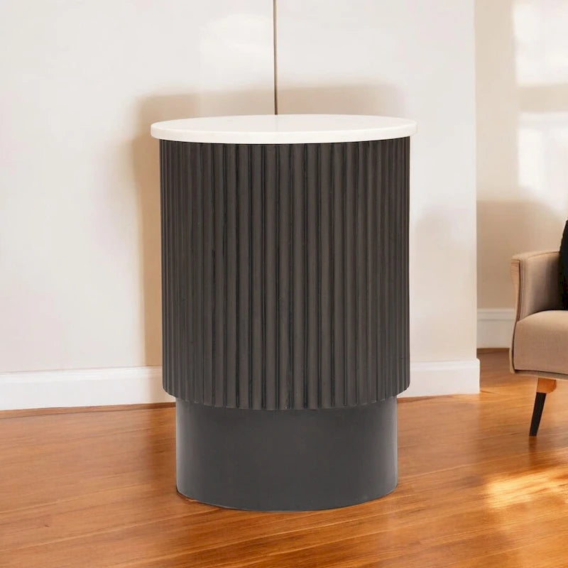 HomeRoots 25 Black And White Solid Wood End Table