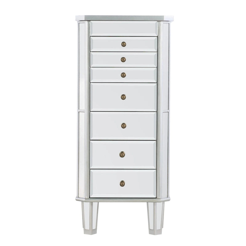Armadio portagioie a specchio con 7 cassetti, argento, 40,5"H