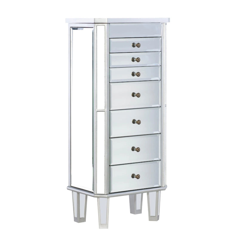 Armadio portagioie a specchio con 7 cassetti, argento, 40,5"H