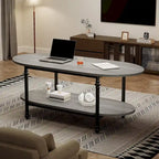 Tavolino da caffè ovale con ripiano portaoggetti a 2 livelli, 120 cm