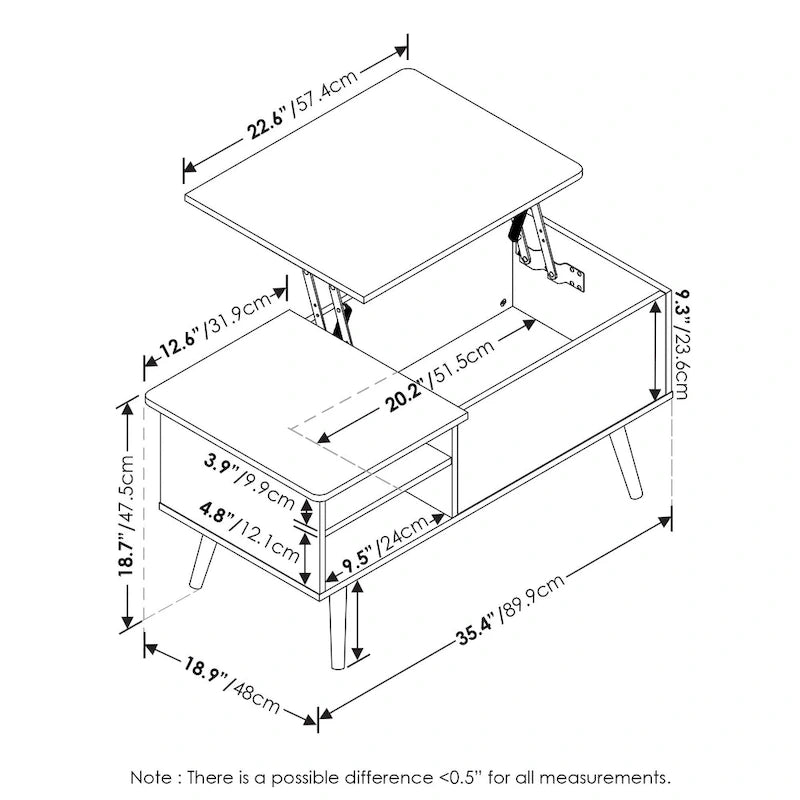 Tavolino trasformabile in legno con gambe in legno