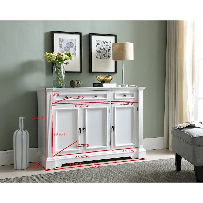 Console bianca con cassetti e mobile contenitore