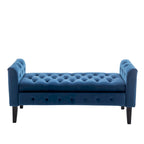 Panca contenitore in velluto con gambe in legno di gomma