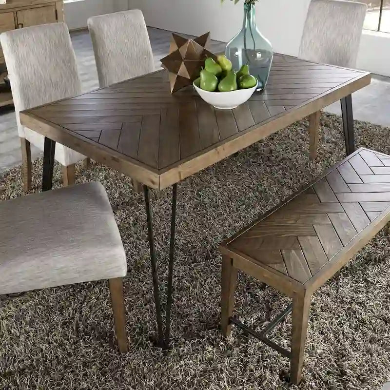 Tavolo da pranzo rustico rettangolare con gambe in metallo color caramello - Grigio