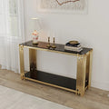 Modern Glass Console Table, 55 Gold Sofa Table with Sturdy Metal Frame and Black Tempered Glass Top, for Living Room Entryway B