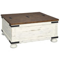 Farmhouse Two Tone Cocktail Table with Lift Top Storage, Brown and White