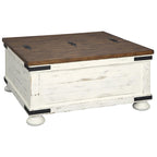 Farmhouse Two Tone Cocktail Table with Lift Top Storage, Brown and White