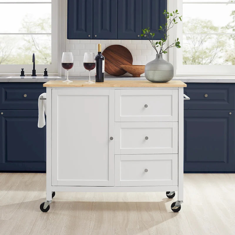 Isola/Carrello da Cucina con Piano in Legno - 45,7 cm P x 106,7 cm L x 95,3 cm H