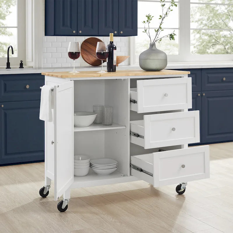 Isola/Carrello da Cucina con Piano in Legno - 45,7 cm P x 106,7 cm L x 95,3 cm H