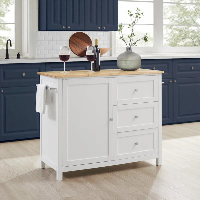 Isola/Carrello da Cucina con Piano in Legno - 45,7 cm P x 106,7 cm L x 95,3 cm H