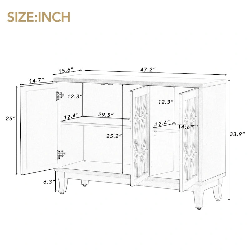Credenza a buffet a specchio a 3 ante