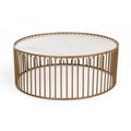 Round Slated Metal Coffee Table with Faux Marble Tray Top, Gold and White