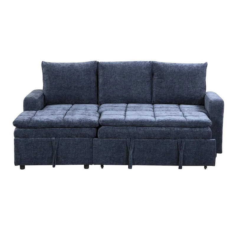 Divano letto angolare a L blu con contenitore e letto estraibile