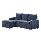 Divano letto angolare a L blu con contenitore e letto estraibile