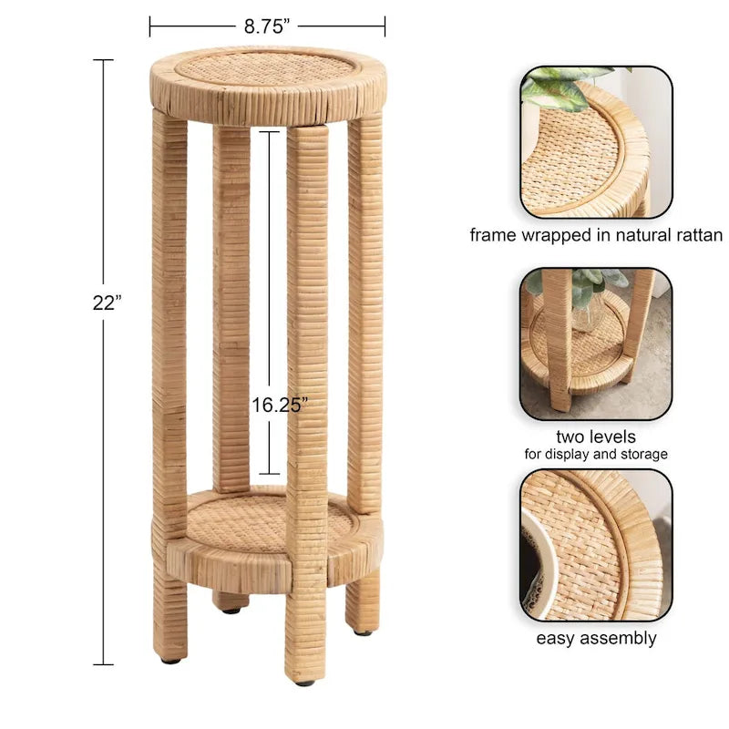 Tavolino portabevande in rattan - 9x9x22