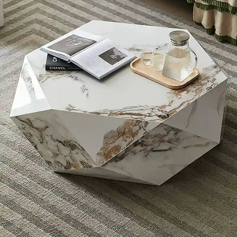 Tavolino da Caffè con piano in Finto Marmo Bianco - 110 cm
