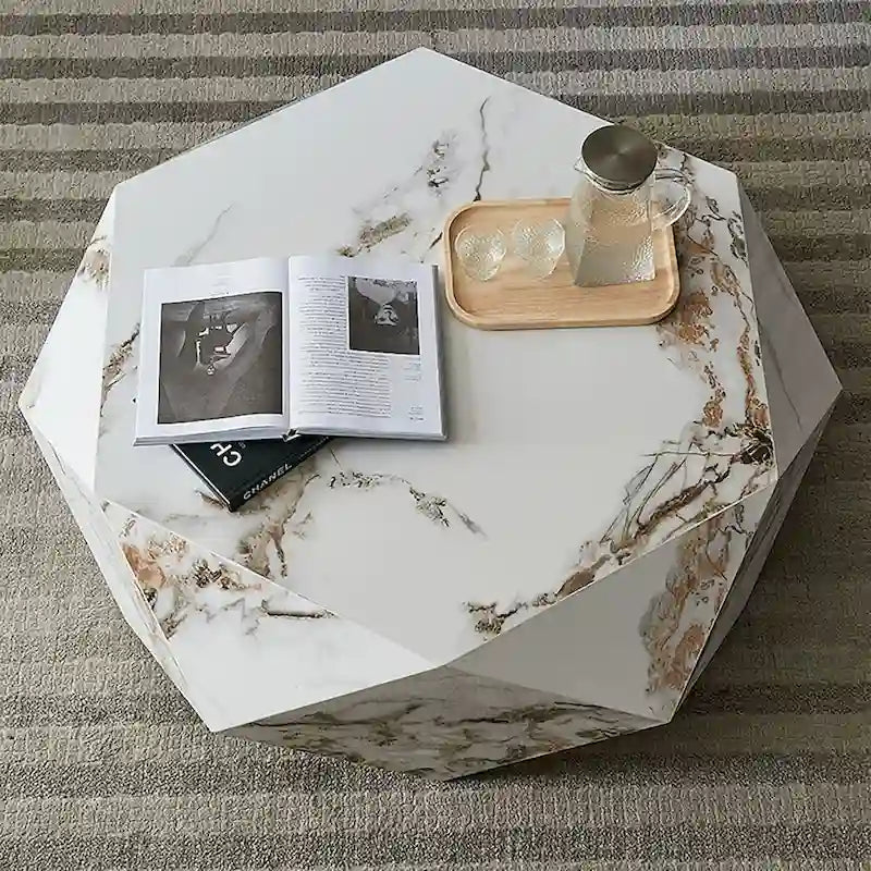 Tavolino da Caffè con piano in Finto Marmo Bianco - 110 cm