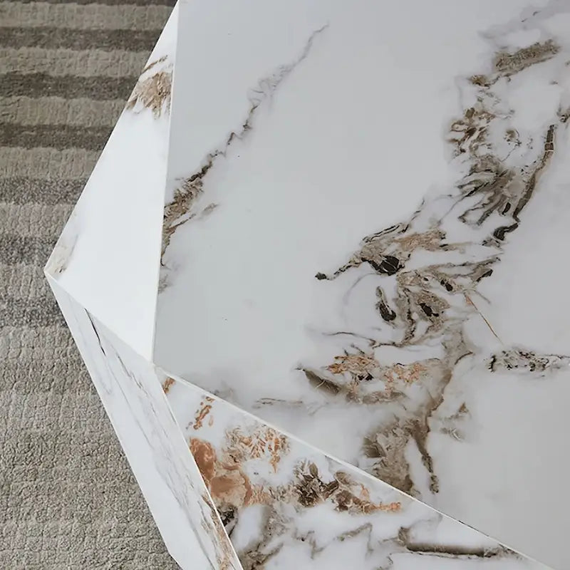 Tavolino da Caffè con piano in Finto Marmo Bianco - 110 cm