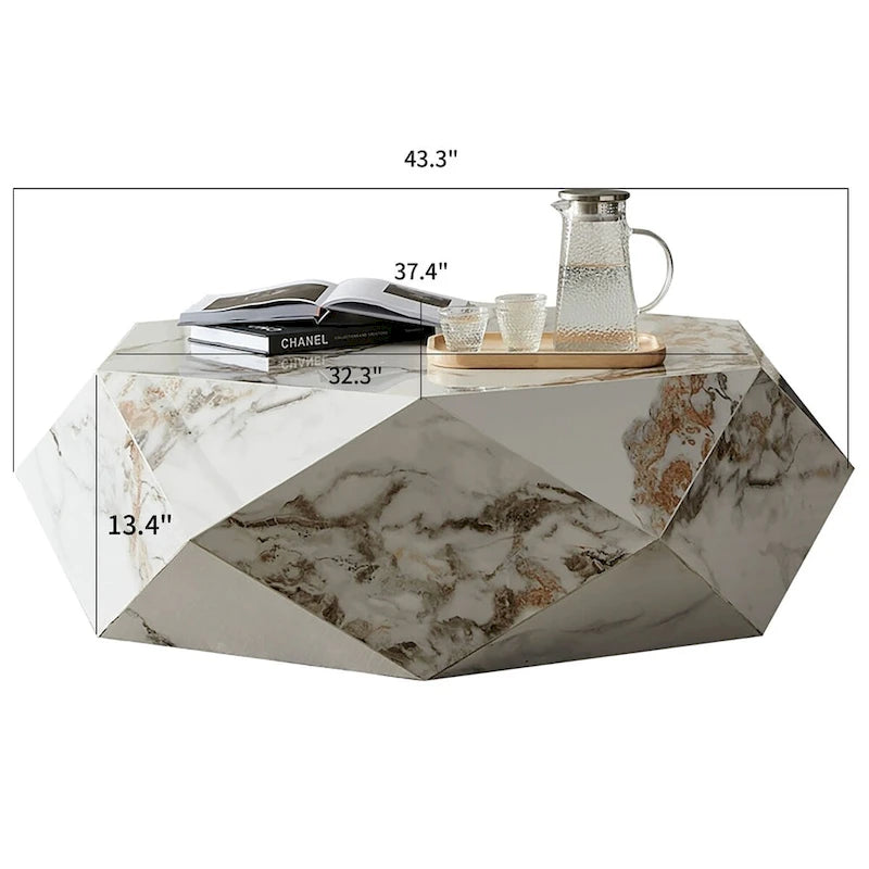 Tavolino da Caffè con piano in Finto Marmo Bianco - 110 cm