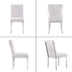 Sedie da pranzo bianche in tessuto bouclé con gambe in metallo argentato a specchio (set da 2)