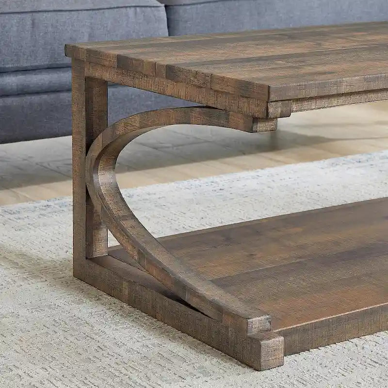 Tavolino da caffè in legno con ripiano portaoggetti