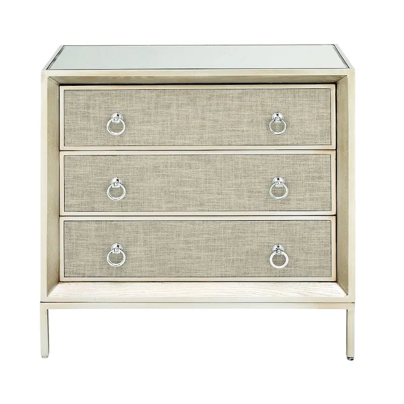 Comò a 3 cassetti con specchio e maniglie ad anello - Beige
