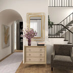 Comò a 3 cassetti con specchio e maniglie ad anello - Beige