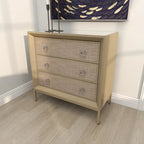 Comò a 3 cassetti con specchio e maniglie ad anello - Beige