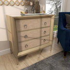 Comò a 3 cassetti con specchio e maniglie ad anello - Beige