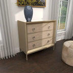 Comò a 3 cassetti con specchio e maniglie ad anello - Beige
