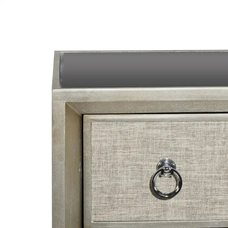 Comò a 3 cassetti con specchio e maniglie ad anello - Beige