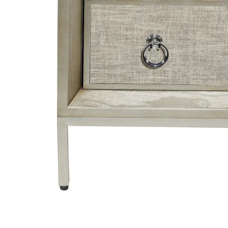 Comò a 3 cassetti con specchio e maniglie ad anello - Beige