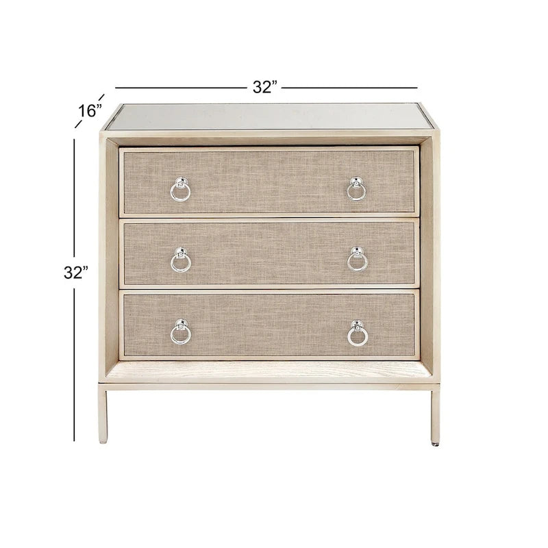 Comò a 3 cassetti con specchio e maniglie ad anello - Beige