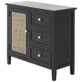 Mobiletto contenitore in legno fatto a mano con 3 cassetti e 1 anta con fronte in rattan - Nero