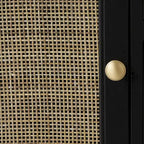 Mobiletto contenitore in legno fatto a mano con 3 cassetti e 1 anta con fronte in rattan - Nero