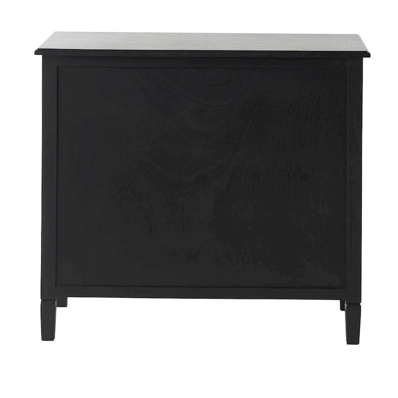 Mobiletto contenitore in legno fatto a mano con 3 cassetti e 1 anta con fronte in rattan - Nero