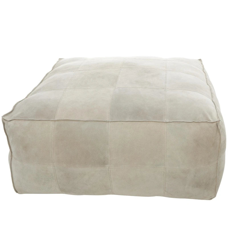 Pouf quadrato in pelle a profilo basso con design patchwork