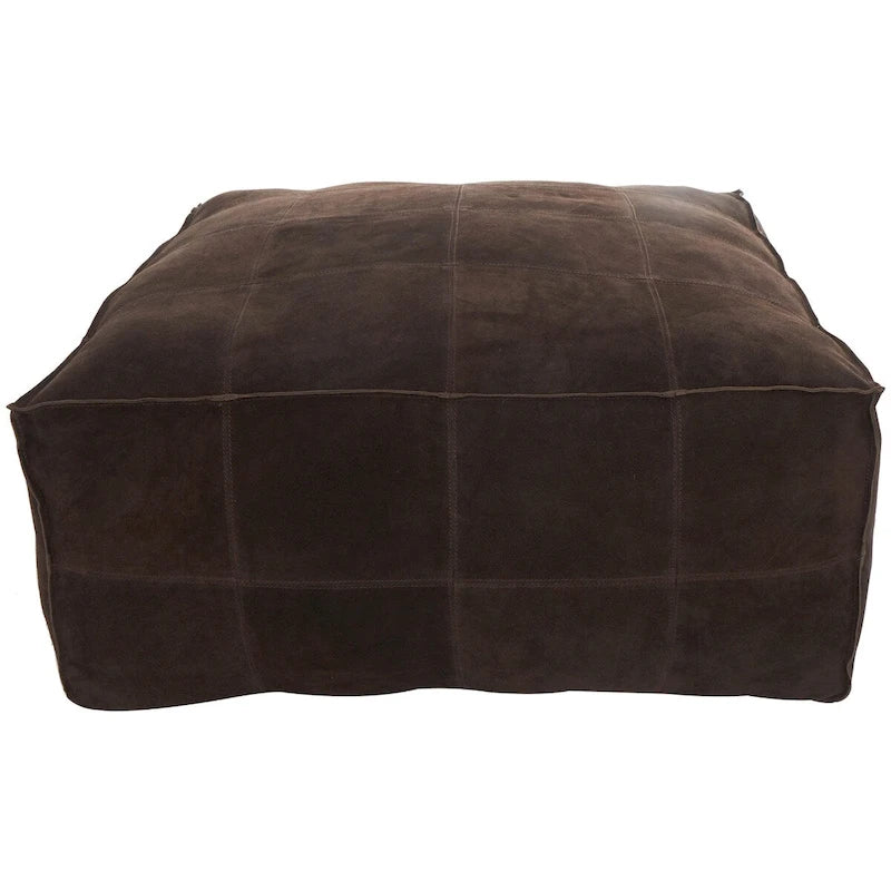 Pouf quadrato in pelle a profilo basso con design patchwork