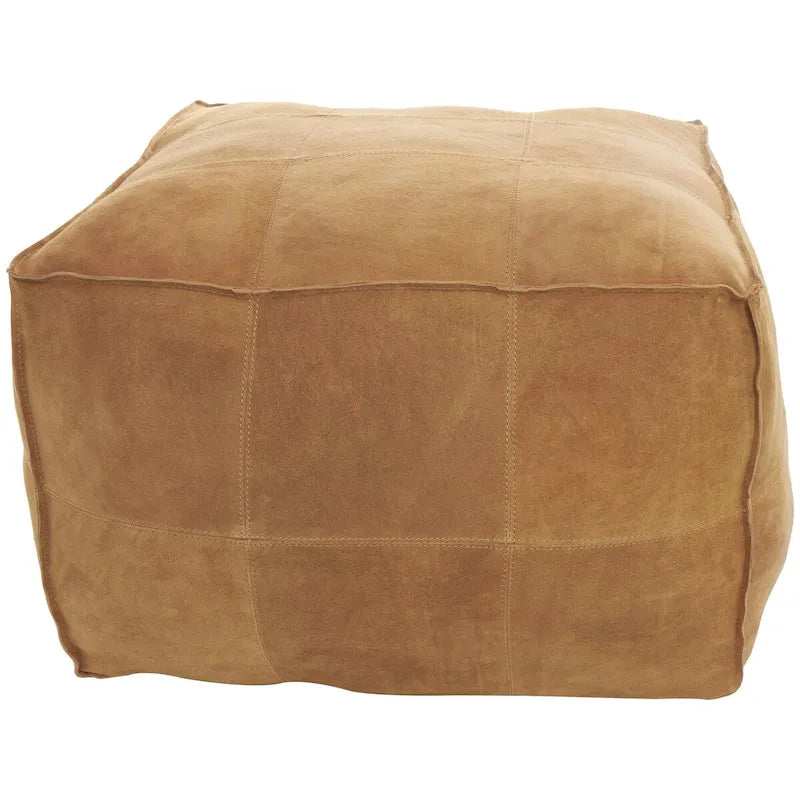 Pouf quadrato in pelle a profilo basso con design patchwork