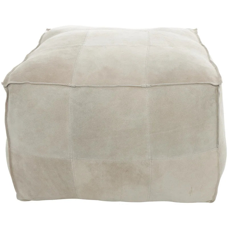 Pouf quadrato in pelle a profilo basso con design patchwork