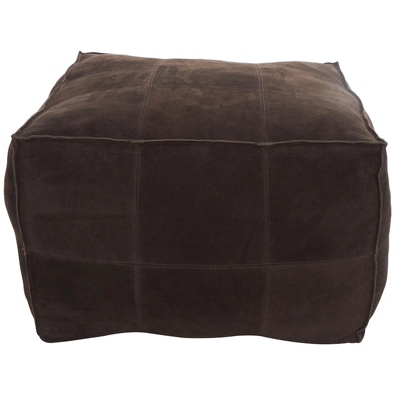 Pouf quadrato in pelle a profilo basso con design patchwork