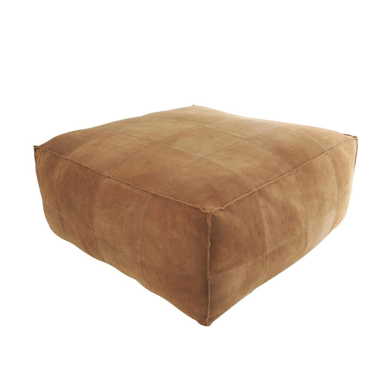 Pouf quadrato in pelle a profilo basso con design patchwork