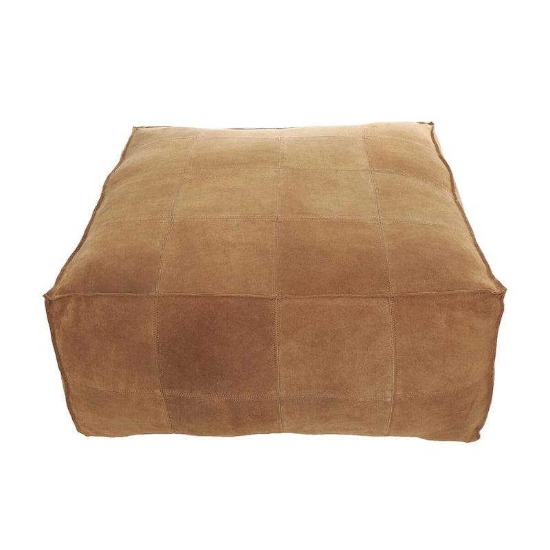 Pouf quadrato in pelle a profilo basso con design patchwork