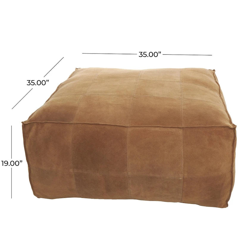 Pouf quadrato in pelle a profilo basso con design patchwork