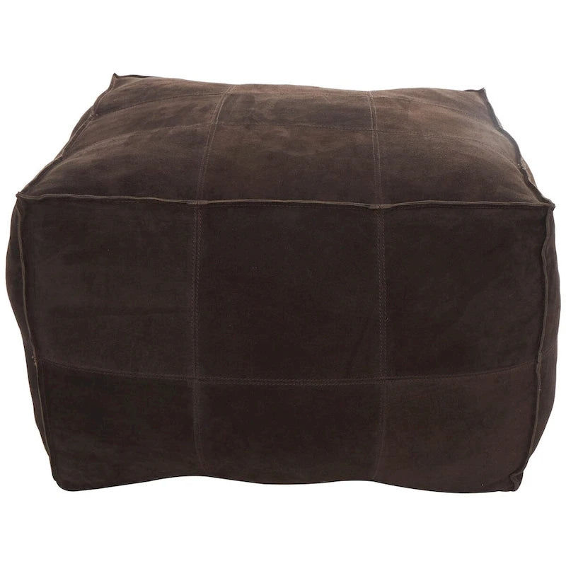 Pouf quadrato in pelle a profilo basso con design patchwork