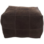 Pouf quadrato in pelle a profilo basso con design patchwork