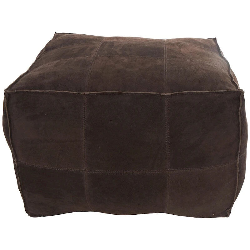 Pouf quadrato in pelle a profilo basso con design patchwork