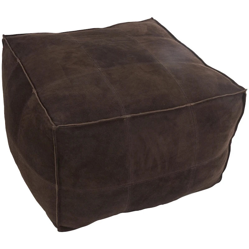 Pouf quadrato in pelle a profilo basso con design patchwork