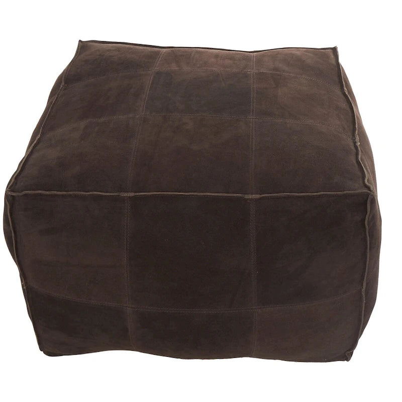 Pouf quadrato in pelle a profilo basso con design patchwork